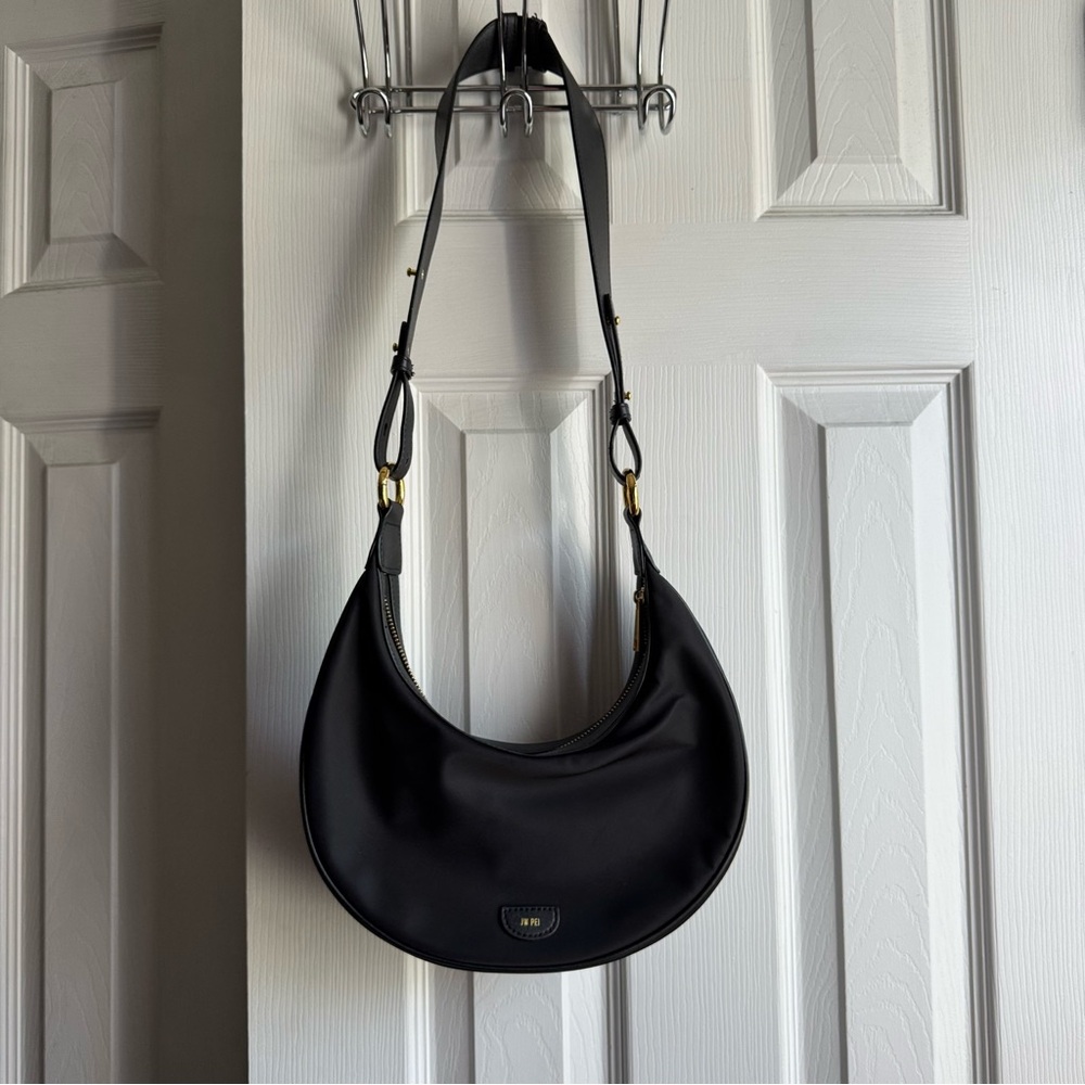 J.W. Pei black crescent shape crossbody or shoulder nylon bag purse